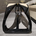 Warm Beige Quilted Leather Bed Bench with Black High-Gloss Curved Frame